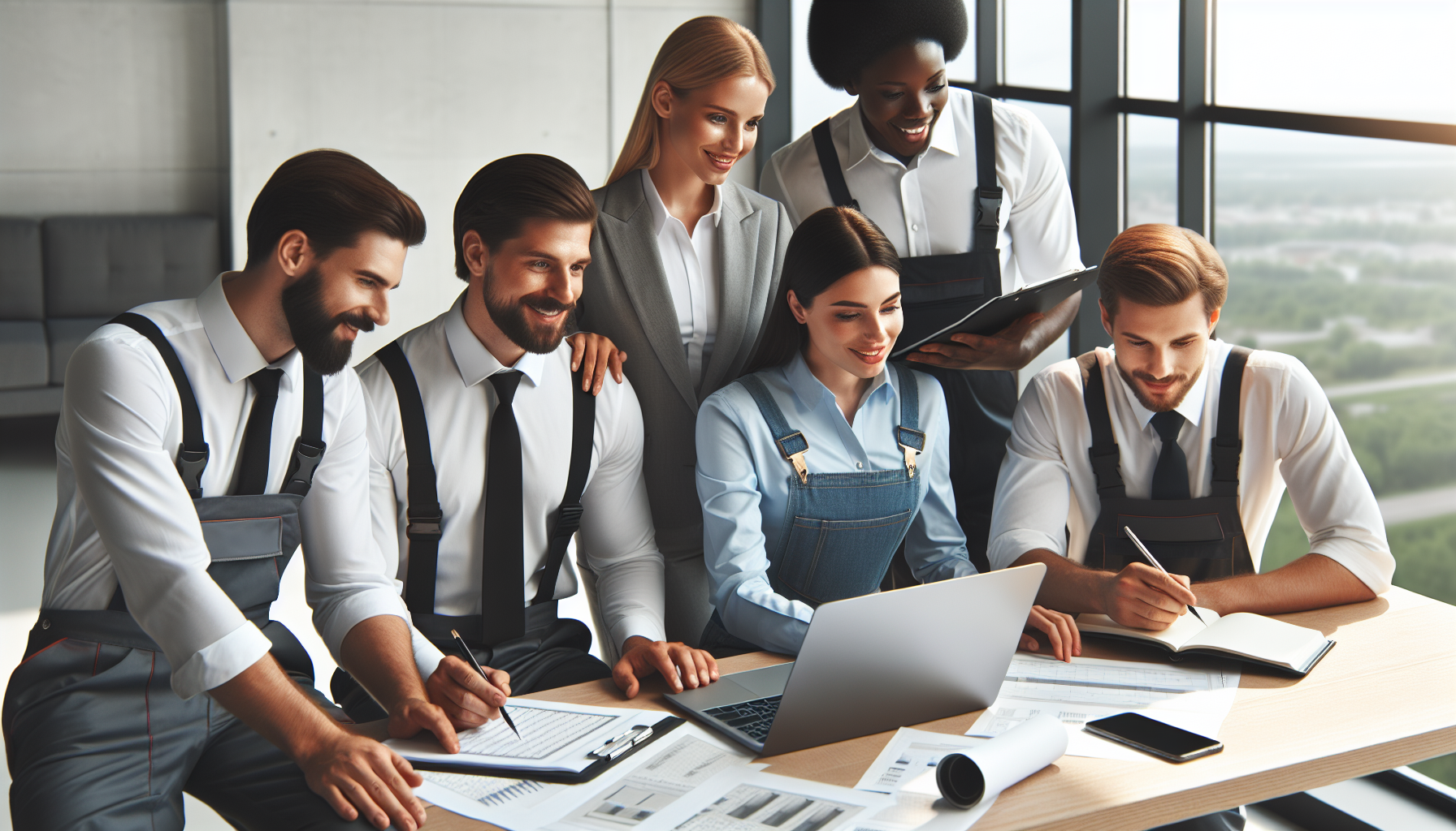 Plumbing team reviewing job completions and invoicing