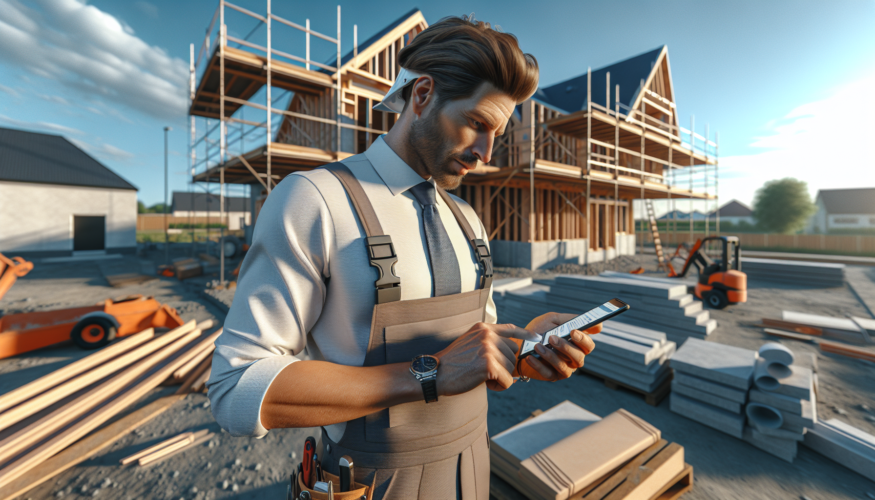 Renovation business owner sending automated follow-up from job site